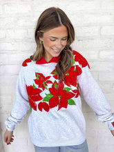 Load image into Gallery viewer, Queen Of Sparkles Grey And Red Collar Poinsettia Sweatshirt