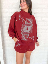 Load image into Gallery viewer, Queen Of Sparkles Maroon &amp; Grey Scattered Jewel QOS Card Logo Sweatshirt