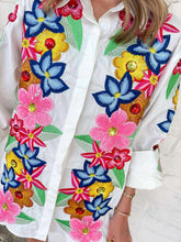 Load image into Gallery viewer, Queen Of Sparkles White Multi Flower Button Up Collar Cotton Dress