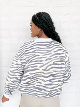 Load image into Gallery viewer, Queen Of Sparkles Cream &amp; Black Zebra Sweatshirt with full sequin beading and crew neck