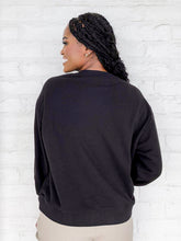 Load image into Gallery viewer, Queen Of Sparkles Black And White Flower Sequin Ghost Sweatshirt with small beaded flowers on an oversized ghost