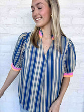 Load image into Gallery viewer, THML Letters Sent Blue Stripe Top