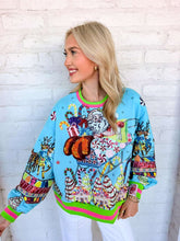 Load image into Gallery viewer, Queen Of Sparkles Aqua Vintage Santa Gingerbread House Sweatshirt
