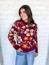 Load image into Gallery viewer, THML Fall Blooms Burgundy Floral Sweater