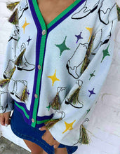 Load image into Gallery viewer, Queen Of Sparkles Green &amp; Purple Trim MG Boots With Tinsel Cardigan