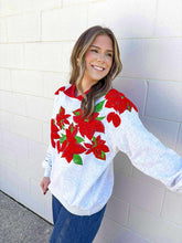 Load image into Gallery viewer, Queen Of Sparkles Grey And Red Collar Poinsettia Sweatshirt
