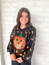 Load image into Gallery viewer, Queen Of Sparkles Black Full Sequin Pumpkin Mini Icon Sweater
