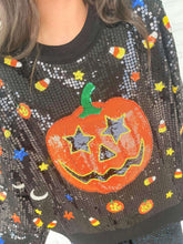 Load image into Gallery viewer, Queen Of Sparkles Black Full Sequin Pumpkin Mini Icon Sweater
