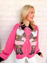 Load image into Gallery viewer, Queen Of Sparkles Pink &amp; Black Collar Santa in Leopard Suit Cardigan