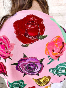 Queen Of Sparkles Velvet Roses Colorblock Sweatshirt