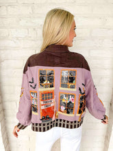 Load image into Gallery viewer, Queen Of Sparkles Brown &amp; Purple Haunted House Henley Top