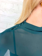 Load image into Gallery viewer, Bias Opinion Hunter Green Sheer Cape Dress