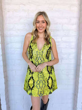 Load image into Gallery viewer, Queen Of Sparkles Lime Green &amp;  Black Snake Print Full Sequin V Neck Tank Dress