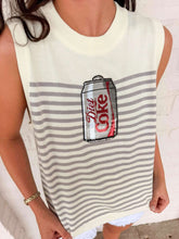Load image into Gallery viewer, Queen Of Sparkles Licensed White &amp; Grey Striped Diet Coke Knit Tank