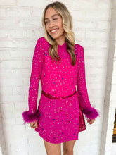 Load image into Gallery viewer, Queen Of Sparkles Pink Feather Multi Rhinestone Sequin Romper