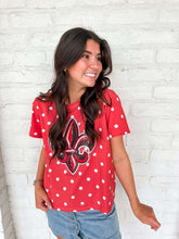 Load image into Gallery viewer, Jordan Amanda Adult Red Fleur De Lis Polka Dot Top