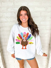 Load image into Gallery viewer, Queen Of Sparkles Grey Rainbow Flower Turkey Sweatshirt