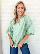 Load image into Gallery viewer, Scallop Secrets Sage Jacquard Top