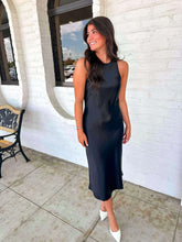 Load image into Gallery viewer, Golden Wishes Black Satin Dress