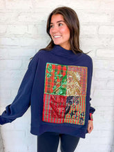 Load image into Gallery viewer, Queen Of Sparkles Navy Plaid Metallic Queen Card Mockneck Sweatshirt