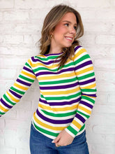 Load image into Gallery viewer, Striped Mardi Gras Long Sleeve Sweater Top