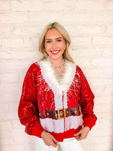 Load image into Gallery viewer, Queen Of Sparkles Red Sequin Feather Trim Santa Sweater
