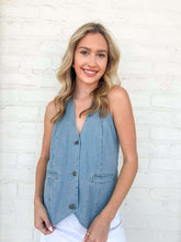 Load image into Gallery viewer, Southern Belle Light Denim Halter Vest