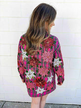 Load image into Gallery viewer, Queen Of Sparkles Pink Plaid Poinsettia Button Up Long Sleeve Dress