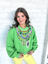 Load image into Gallery viewer, Queen Of Sparkles Bright Green Mardi Gras Beads Sweatshirt