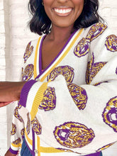 Load image into Gallery viewer, Queen Of Sparkles LSU Knit Mascot Cardigan