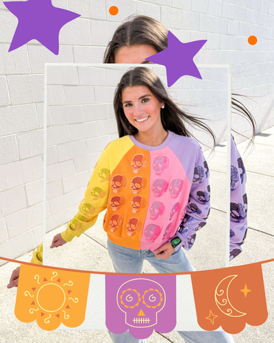Queen Of Sparkles Colorblock Multi Skull Sweatshirt