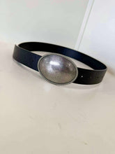 Load image into Gallery viewer, Western Black &amp; Silver Oval Buckle Leather Belt