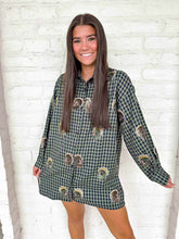Load image into Gallery viewer, Queen Of Sparkles Navy Plaid Scattered Turkey Button Up Dress