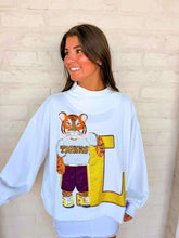 Load image into Gallery viewer, Queen Of Sparkles Licensed LSU Mascot Leaning on Letter Sweatshirt