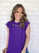 Load image into Gallery viewer, Fleur De Lis Mardi Gras Collar Purple Sweater Top