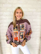 Load image into Gallery viewer, Queen Of Sparkles Brown &amp; Purple Haunted House Henley Top