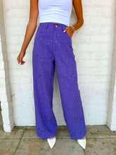 Load image into Gallery viewer, Queen Of Sparkles Purple Wide Leg Rhinestone Jeans