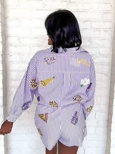 Queen Of Sparkles LSU Mini Icon Striped Shorts
