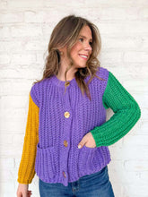 Load image into Gallery viewer, Mardi Gras Chunky Ribbed Sweater Cardigan