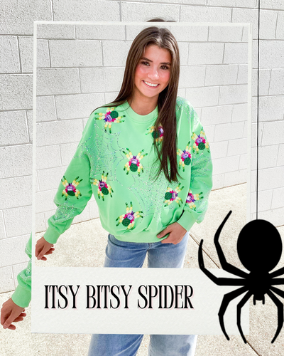 Queen Of Sparkles Neon Green Fuzzy Spider Web Sweatshirt