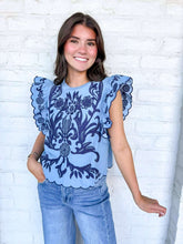 Load image into Gallery viewer, THML Singing Blues Ruffle Sleeve Top