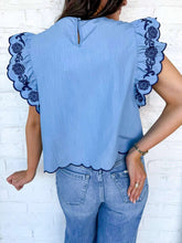 Load image into Gallery viewer, THML Singing Blues Ruffle Sleeve Top