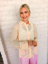Load image into Gallery viewer, Queen Of Sparkles Beige Silk Rhinestone Skeleton Button Down Top