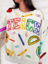 Load image into Gallery viewer, Queen Of Sparkles Beige Multi Teach Scattered Icon Sweatshirt