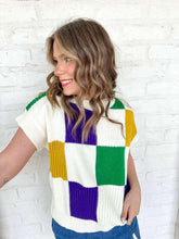 Load image into Gallery viewer, Mardi Gras Check Plaid Casual White Sweater Top