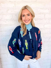 Load image into Gallery viewer, Queen Of Sparkles Navy Multi Mini Nutcracker Tie Up Sweater