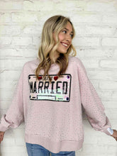 Load image into Gallery viewer, Queen Of Sparkles Pale Pink Rhinestone 'Just Married' Sweatshirt