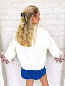 Queen Of Sparkles University Of Louisiana At Lafayette Feathered Sleeve Sweater