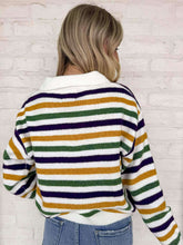 Load image into Gallery viewer, Collared Mardi Gras Stripe Sweater