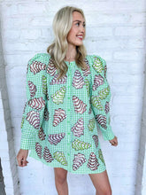 Load image into Gallery viewer, Queen Of Sparkles Green Gingham Christmas Tree Cookies Cotton Dress